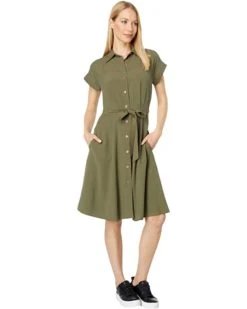 Calvin Klein Short Sleeve Collard Dress with Tie Waist | Dresses