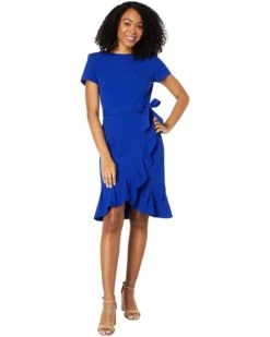 Calvin Klein Short Sleeve Scuba Crepe Dress with Ruffle and Waist Tie | Dresses -Calvin Klein Sales 2024 61DC6Fr6b6L. AC SR736920