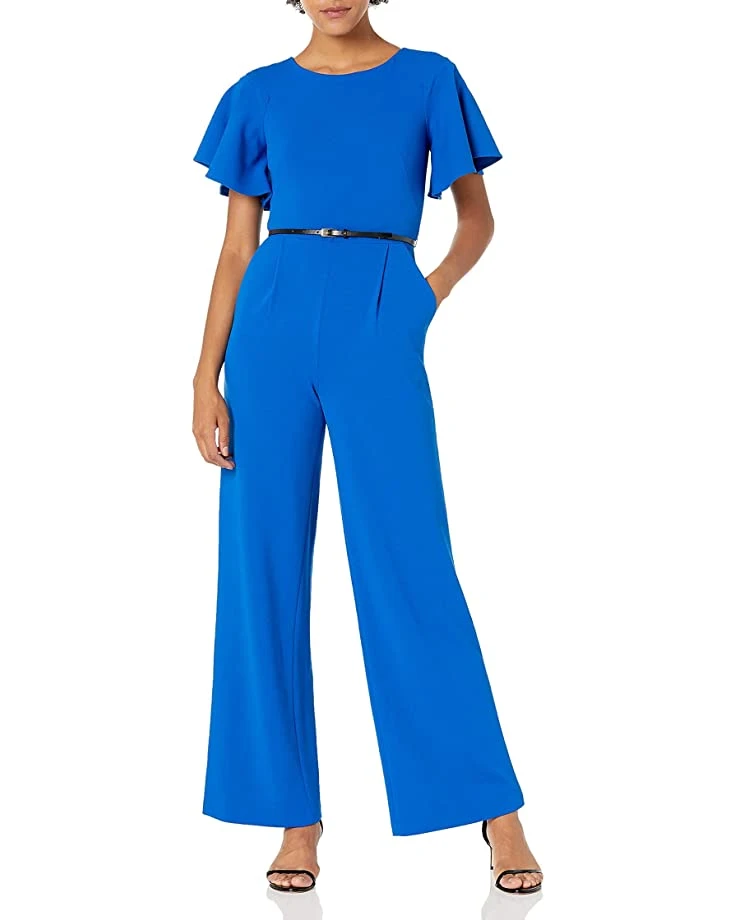 Calvin Klein Women's Short Flutter Sleeved Belted Jumpsuit | Jumpsuits & Rompers 3 Calvin Klein Women's Short Flutter Sleeved Belted Jumpsuit | Jumpsuits & Rompers - Image 3