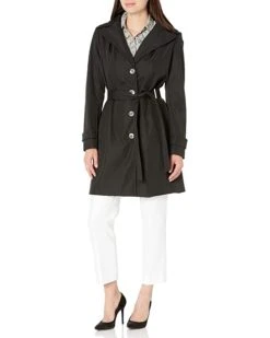Calvin Klein Women's Single Breasted Belted Rain Jacket with Removable Hood | Coats & Outerwear