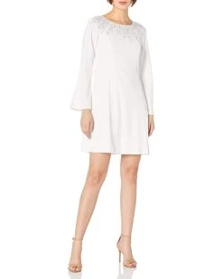 Calvin Klein Women's Wide Sleeve A-line Dress with Neck Embellishemnt | Dresses