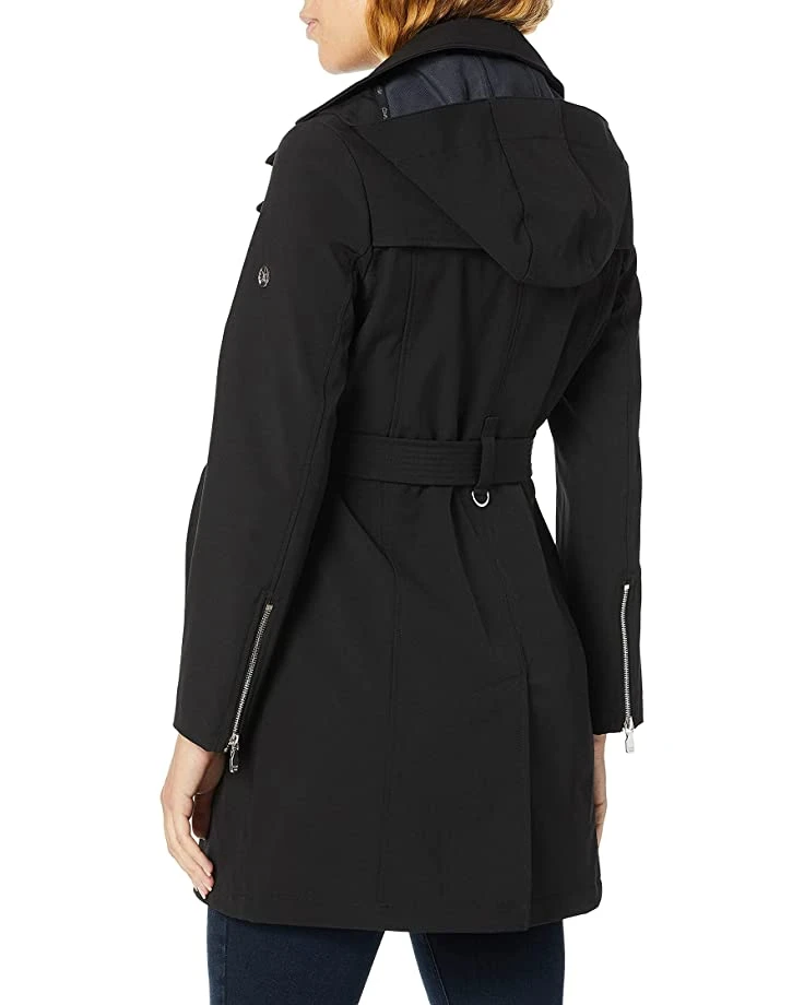 Calvin Klein Women's Double Breasted Belted Rain Jacket with Removable Hood | Coats & Outerwear 2 Calvin Klein Women's Double Breasted Belted Rain Jacket with Removable Hood | Coats & Outerwear - Image 2