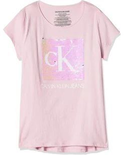 Calvin Klein Girls' Short Sleeve Flippable Sequin Crew T-Shirt, Logo Detailing & Tagless Neck Label, S21 Grey Heather Flip, M8/10 | Shirts & Tops -Calvin Klein Sales 2024 71Y7gwrzgjL. AC SR736920