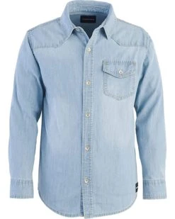 Calvin Klein Big Long Sleeve Denim Button-Down Shirt Functional Chest Pocket | Shirts & Tops