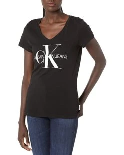 Calvin Klein Women's Foil Monogram Logo Short Sleeve Iconic Tee | Shirts & Tops