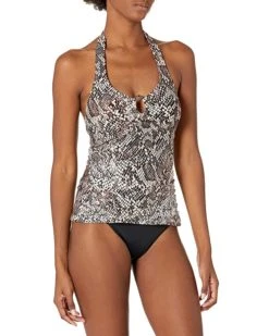 Calvin Klein Women's Standard Printed Halter Tankini Swimsuit with Removable Soft Cups | Swimwear